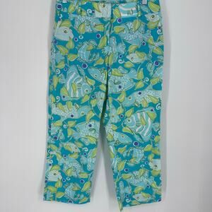 Lilly Pulitzer Capris Women’s 4 Blue Green Fish & Crab Print Resortwear Coastal